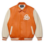 ORANGE LEATHER VARSITY JACKET 033 B